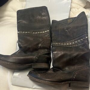 Vintage Free People Brown Leather studded boots